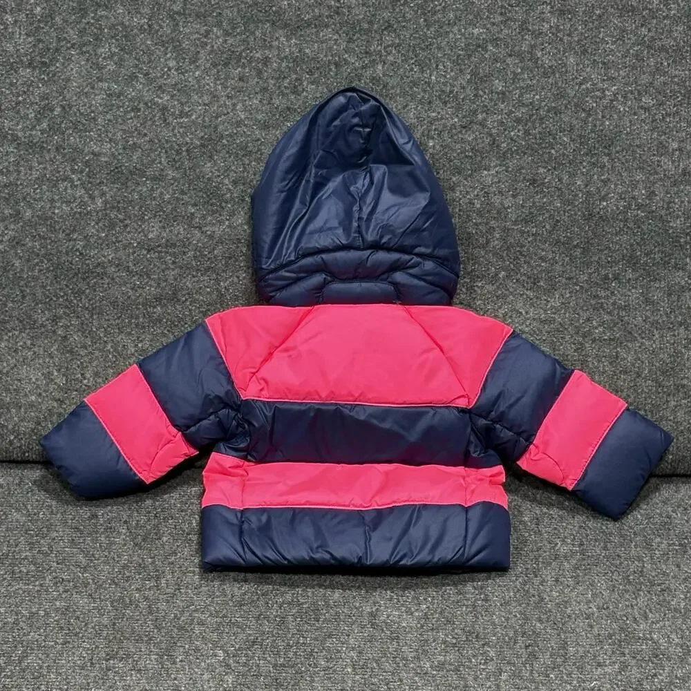 Ralph Lauren Jacket Infant Girls 6M Pink Navy Hooded Puffer Down Outerwear